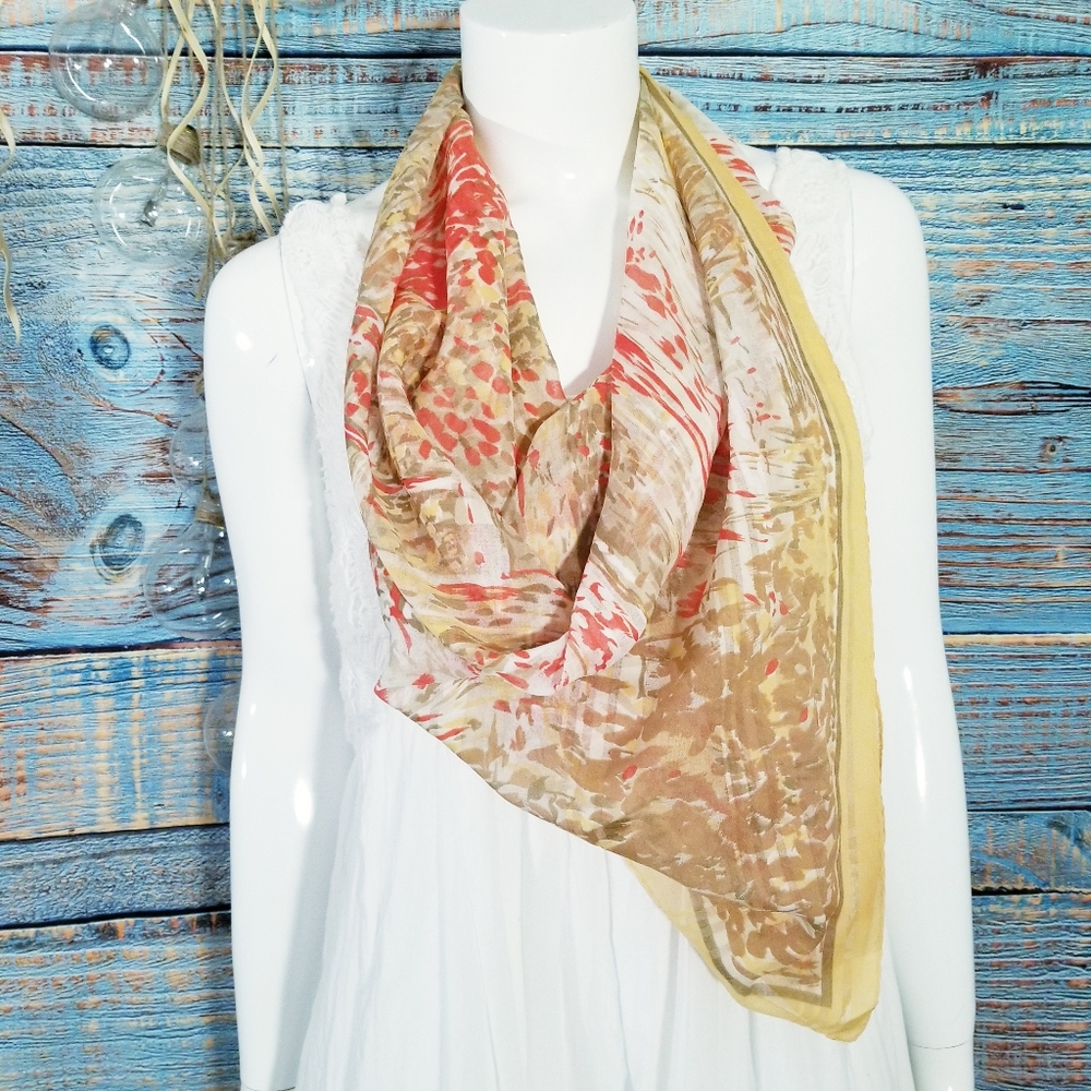 Vintage Splatter Print Square Scarf burnt orange tan nude white stripe